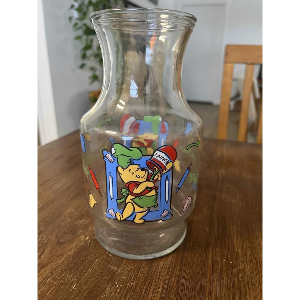 Vintage Winnie The Pooh Glass Carafe Pitcher No Lid EUC Whats Cooking Kitchen Ex